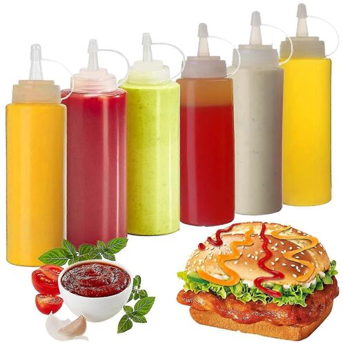 Lot De 6 Bouteilles À Sauce Souples En Plastique, Idéales Pour Les Condiments De Cuisine, Le Ketchup, La Mayonnaise, La Moutarde Et La Sauce Piquante.