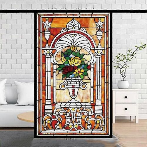 Film autocollant pour vitrail, motif mosaïque d'église européenne, effet statique, effet intimité, 60 x 120 cm