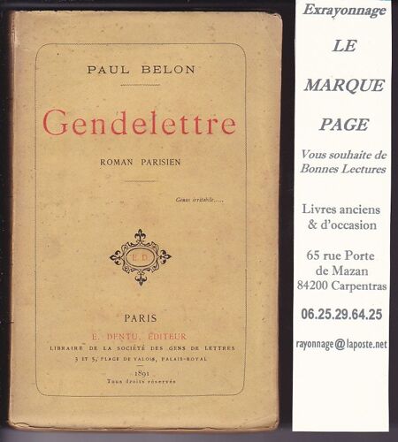 Paul Belon --- Gendelettre --- Roman Parisien ---  E. O. 1891