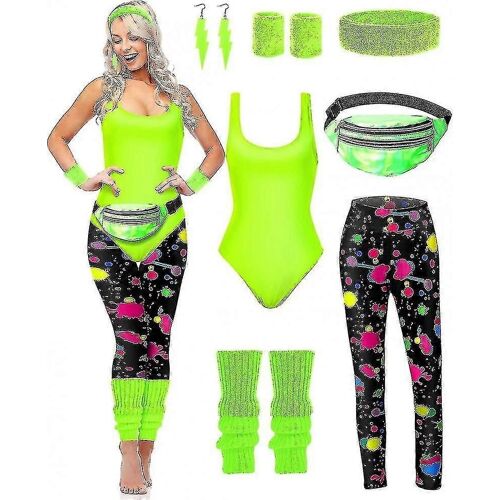 Ensemble de 7 pièces de tenues d'entraînement des années 80, accessoires des années 80, justaucorps des années 80 et 90, leggings, bandeau, bracelets, jambières, boucles d'oreilles, sac banane_Newway