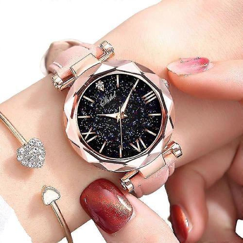 Lot De 5 Montres À Quartz Pour Femmes, Motif Ciel Étoilé, Bracelet En Cuir Synthétique, Pour Filles