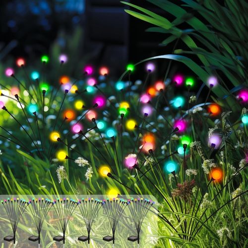 Lampes Solaires De Jardin Décoration De Noël, 60 Led Lampes Solaires Lucioles, Lampes Solaires D'extérieur Étanches Pour Décoration De Cour, Patio, Allée (Lot De 6, Coloré)