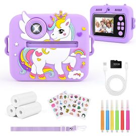 Appareil Photo Instantané Enfant, 1080P HD Appareil Photo Numérique Enfant avec Écran 2,4 & Carte 32 Go, Kids Camera, Cadeaux pour Garçons et Filles de 3 à 12 Ans(Violet)