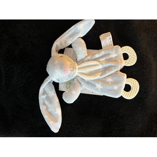 Doudou anneau de dentition lapin bleu étoiles souriant ZD trading 24 cm