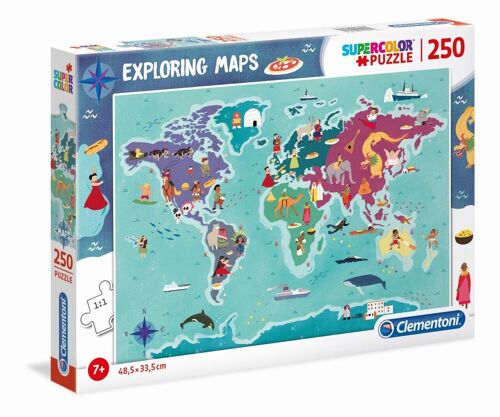 Puzzle Enfant Exploring Maps 250 pièces - Monde - Traditions et Gastronomie