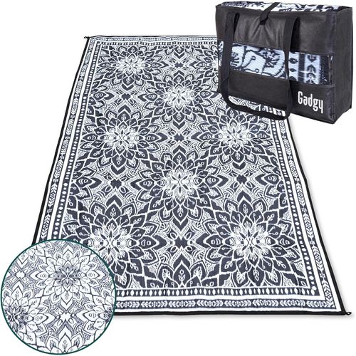 Tapis Exterieur Resistant Pluie 300x200cm,Imperméable,Résistant À L'eau & Aux Uv,De Elegant Jardin Tapis,Réversible Avec Sac Transport,Noir