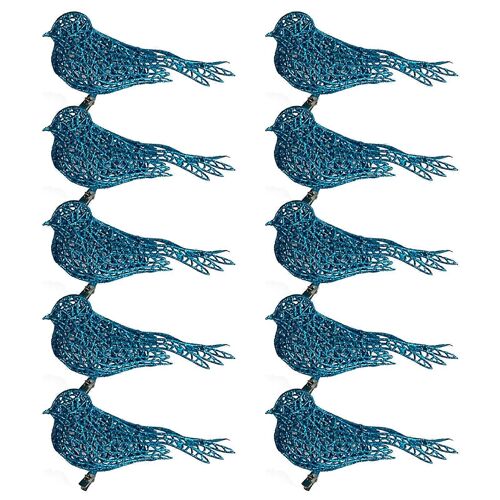 Noël or argent rouge oiseau forme paillettes poudre ornements 16cm lac bleu (matériau PE + poudre scintillante ; 16cm au total, 10pcs)