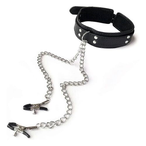 Pince À Tétons Menottes À Mamelon Pour Adultes Poignets De Cou Collier De Tondeuse À Tétons En Cuir Tondeuse À Chaîne En Métal