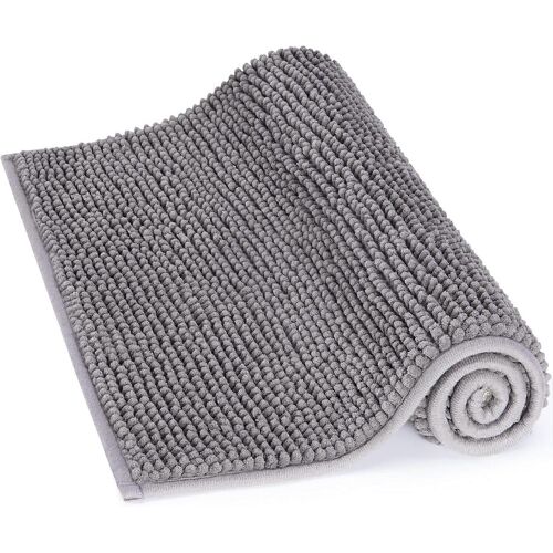 Tapis de bain antidérapant 50x80cm tapis chenille microfibre pour salle de bain gris