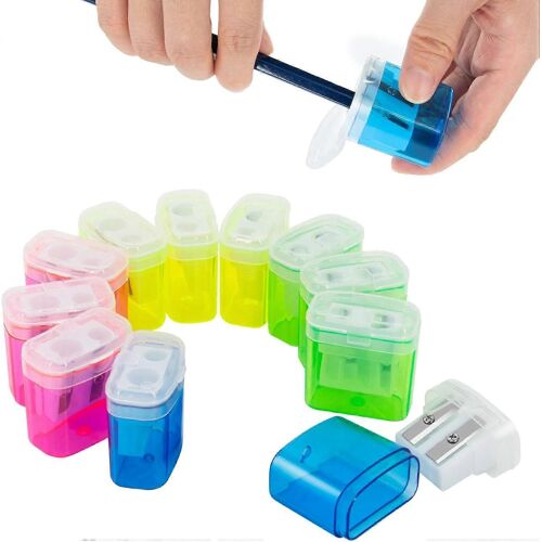 12 Pcs 2 Trous Petits Taille-Crayons Manuels Avec Couvercle Pour L'école Des Enfants