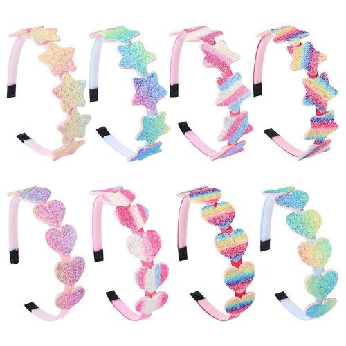 Rainbow Headbands Set Glitter Heart Girls Headbands Rainbow Girls Star Hairbands Glitter Bow Unicorn Hairband
