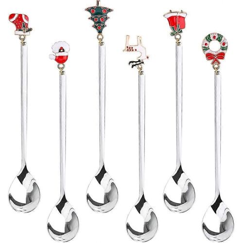 Lot De 6 Cuillères À Café À Dessert En Acier Inoxydable Avec Pendentifs Festifs