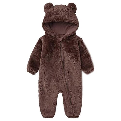 Newborn Baby Jumpsuit Hooded Fleece Rompers Long Sleeve Onesies Outwear Outfits¿Brown¿