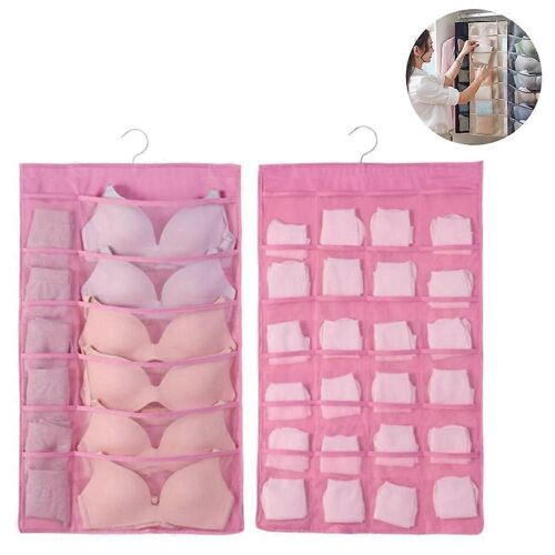 Organisateur de rangement suspendu - Cintre de placard à double face avec 36 poches pour sous-vêtements, chaussettes, soutiens-gorge et accessoires