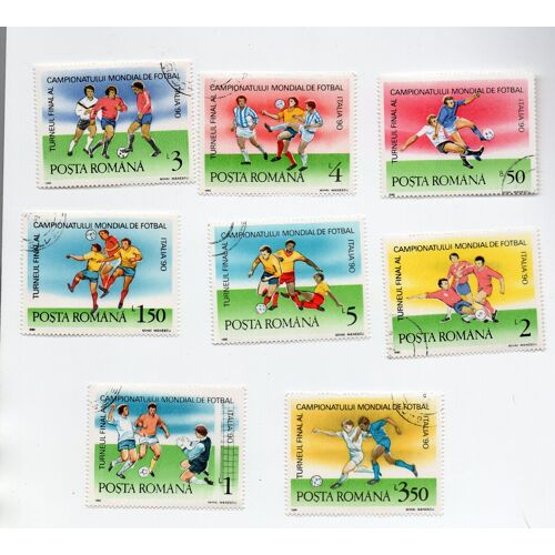 Roumanie- Série De 8 Timbres Oblitérés- Coupe Du Monde De Football- Italie 1990
