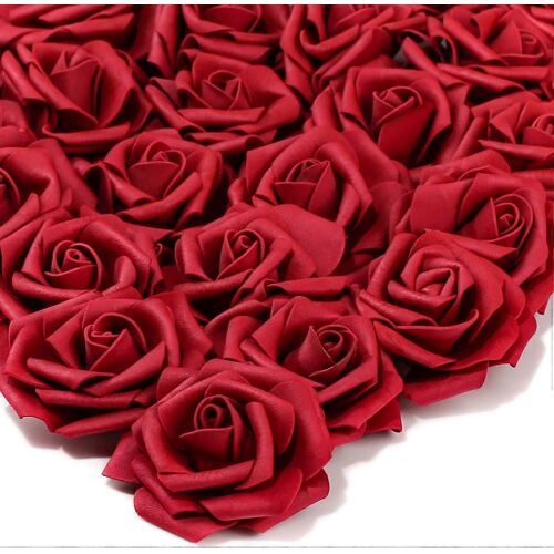 Capitules artificiels, paquet de 25 têtes de fleurs roses rouges en polyester, 3cm