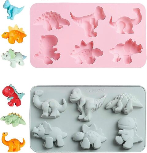 2pcs Dinosaure Jello Moule, Moules À Savon Dinosaure Pour La Fabrication, Jello Moules Pour Enfants, Dinosaure Gâteau Moule Bonbons Silicone Gâteau Décoration (Rose Et Gris)