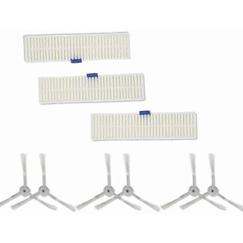 Lot de 3 filtres à poussière et 6 brosses latérales, haute efficacité, compatible avec les aspirateurs robots de la série Explorer 60, blanc