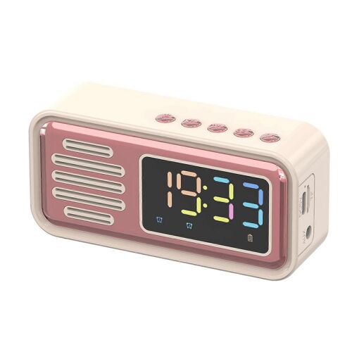Haut-parleur Bluetooth Haut-parleur sans fil d'alarme de table rétro rétro portable avec écran couleur LED, beige