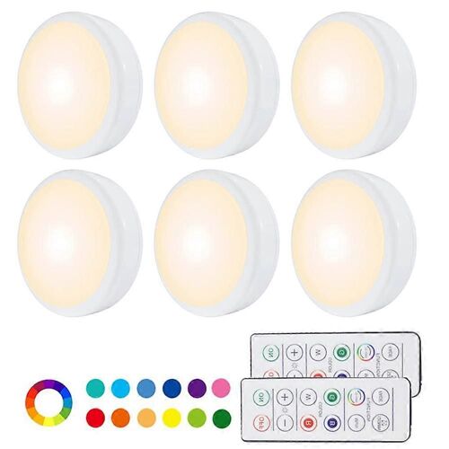 Lot de 6 rondelles lumineuses à LED, alimentées par batterie avec télécommande, gradables et changeant de couleur pour les armoires