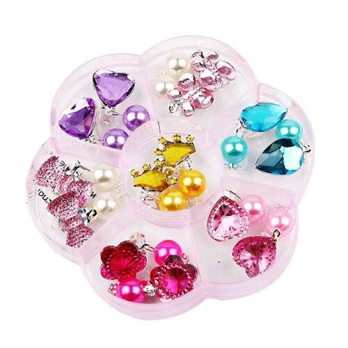 Pairs Girls Clip On Earrings Pretend Princess Jewelry Earring Play Earrings And 7 Pairs Earrings Pads In Pink Box