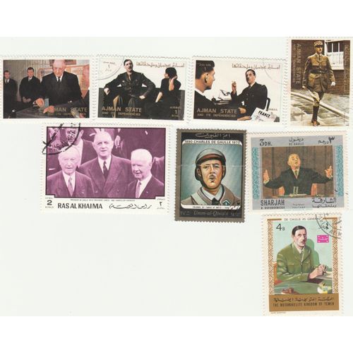 8 Timbres Des Emirats Arabes Unis Et Du Yemen - Général De Gaulle