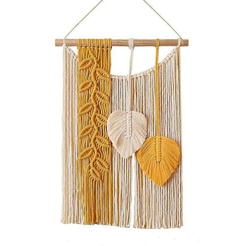 feuilles macramé Tenture murale boho décoratif chic feuille tapisserie fait à la main tapisserie Bohème Tenture murale pour salon mariage décor (jaune)