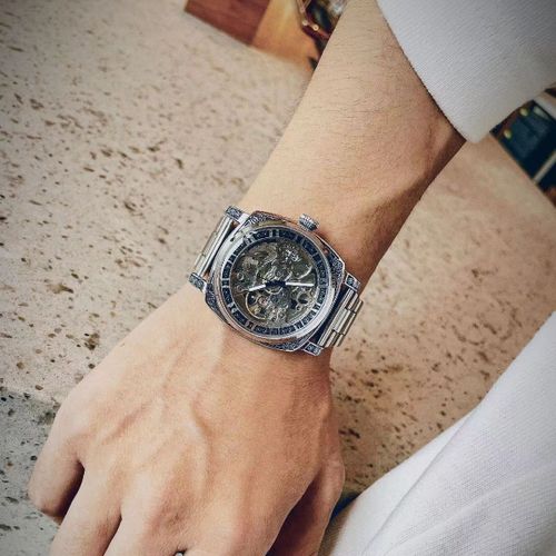 Watch Men's Hollow Tourbillon Mechanical Watch Wormhole Concept Men's Men's Watch Blue Steel Strap