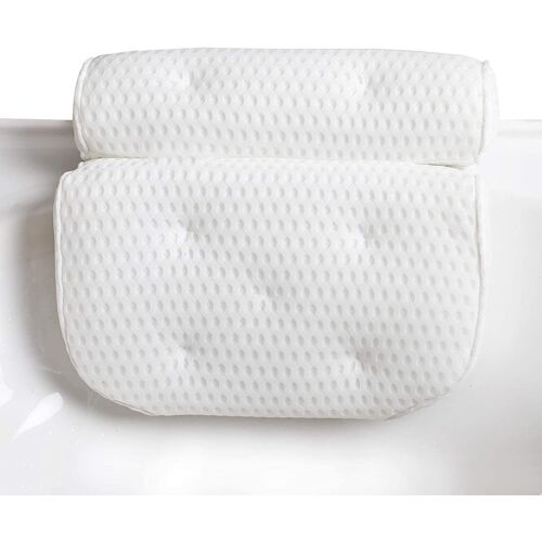 Coussin Baignoire,Oreillers de Baignoire en Maille Respirante 4D, Ergonomique Coussin de Bain avec 7 Ventouses Appuier(Blanc)