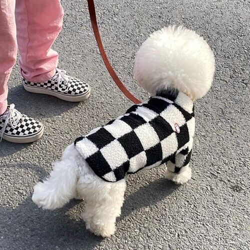 Veste À Carreaux En Velours Noir Et Blanc Pour Chien, Vêtements Pour Animaux De Compagnie, Costume De Bouledogue Français, Mignon, Col Garçon, Automne, Hiver