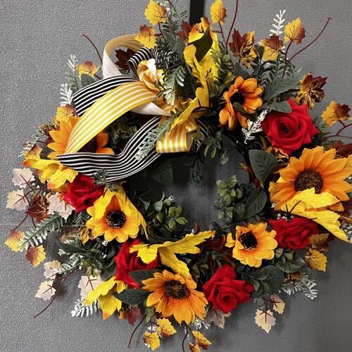 Guirxiété de Tournesol, Fausse Fleur, Panneau de Bienvenue, Décor de Porte d'Entrée pour ixà la Maison, 40cm, 1 Pièce