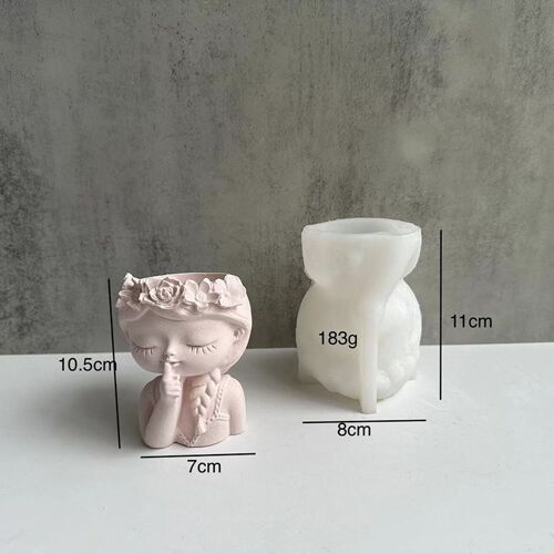 Pot De Fleur En Forme De Tête Pour Fille, Mignon, Porte-Stylo, Porte-Bougie, Ciment, Jardinière, Résine De Silicone, Moule Vase