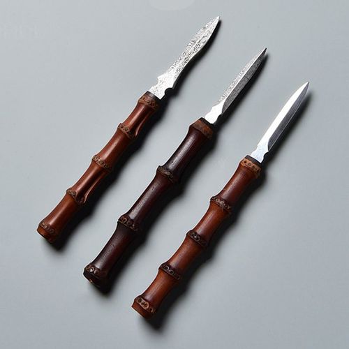 Couteau À Thé En Acier Inoxydable Avec Motif De Fouet En Bambou, Outil De Cérémonie Du Thé Professionnel, Damas, 1 Pièce