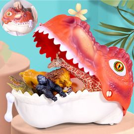 19pcs Dinosaure Jouet Avec Tapis De Jeu Pour Enfant 3 4 5 6 7 8 9ans, Une Tête De Dinosaure Et Sept Animaux