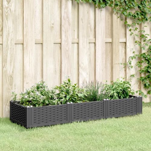 Prolenta Premium - Jardinière Avec Piquets Noir 125x40x28,5 Cm Pp