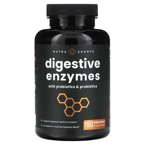 Nutrachamps, Enzymes Digestives Avec Prébiotiques Et Probiotiques, 180 Capsules Végétariennes 