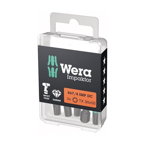 Embout Bit Impaktor 1/4 DIN 3126 E6.3 T30x50mm 5er Pack Wera