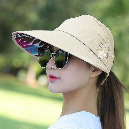 Chapeau À Large Visière Pour Femme, Casquette De Golf, De Tennis, Anti-Uv, À Large Bord-Adulte-Beige Floral-Femelle