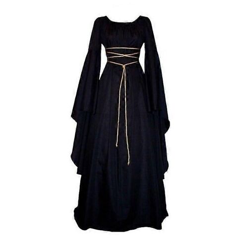 Robe Longue Médiévale Renaissance Pour Femme, Costume Gothique De Cosplay, Halloween-2xl-Adulte-Noir-Femme