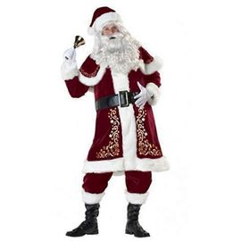Evago 8pcs Hommes Père Noël Costume Ensemble Noël Deluxe Velours Adulte Père Noël Costume-Adulte-L-Mâle