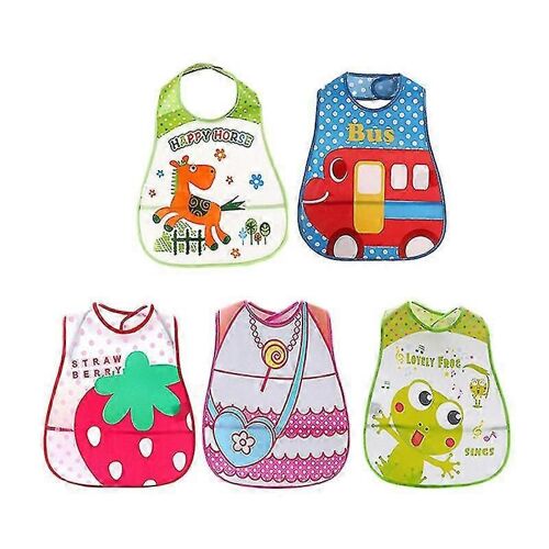 5pcs Réglable Bébé Bavoirs Eva Plastique Imperméable À L'eau Lunch Feeding Bibs Bébé Dessin Animé Tissu D'alimentation Enfants Bébé Tablier Babador (Motif Aléatoire)