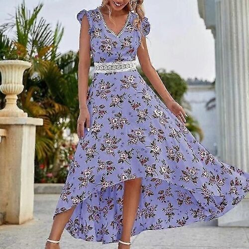 Robe Longue Sexy À Col En V Pour Femmes, Tenue De Soirée Hawaïenne À Ourlet Haut Et Bas-M-Adulte-Violet-Femelle