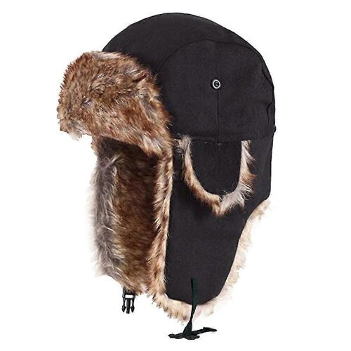 Chapeau D'hiver Fausse Fourrure Chaud Pour Le Froid-Adulte-Noir-Unisexe