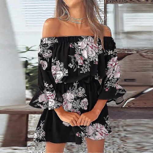 Robe D'été À Manches Mi-Longues Pour Femmes, Tenue De Plage Décontractée, Mini-Robe De Vacances, Imprimé Floral, Robes Courtes