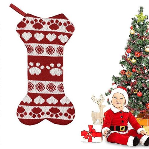 Chaussette de Noël pour chien, motif os à carreaux, patte de chat