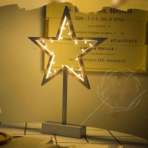 Evago Lampe De Chevet Alimentée Par Batterie Lampe De Bureau Noël Led Lampe Décorative Enroulement Cadre En Fer Base En Plastique Blanc Chaud Pour La Maison Chambre La Batterie N'est Pas-Étoile À Cinq Branches