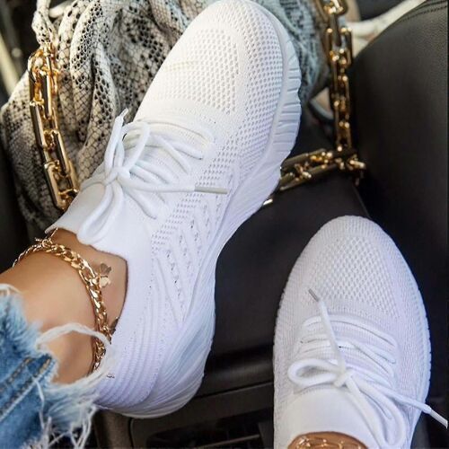 Baskets À Lacets Pour Femmes Flyknit Sneakers Chaussures De Course-Blanc-Adulte-36-Femme