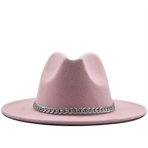 EVAGO qualité large bord Fedora chapeau femmes hommes imitation laine feutre chapeaux avec chaîne métallique décor Panama Fedoras chapeau sombrero 58-60 cm-Rose-adulte-56-58CM-mâle