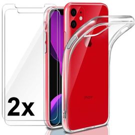 Coque + 2x Vitre Iphone 11 Apple Housse Etui Silicone Transparent