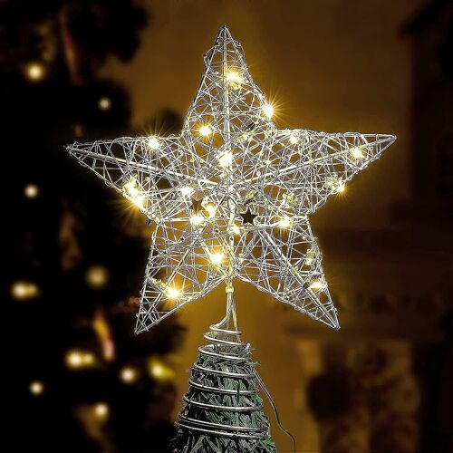 Décoration d'arbre d'étoiles de Noël. Tree-Topper lumineux fonctionnant sur batterie avec 20 lumières LED